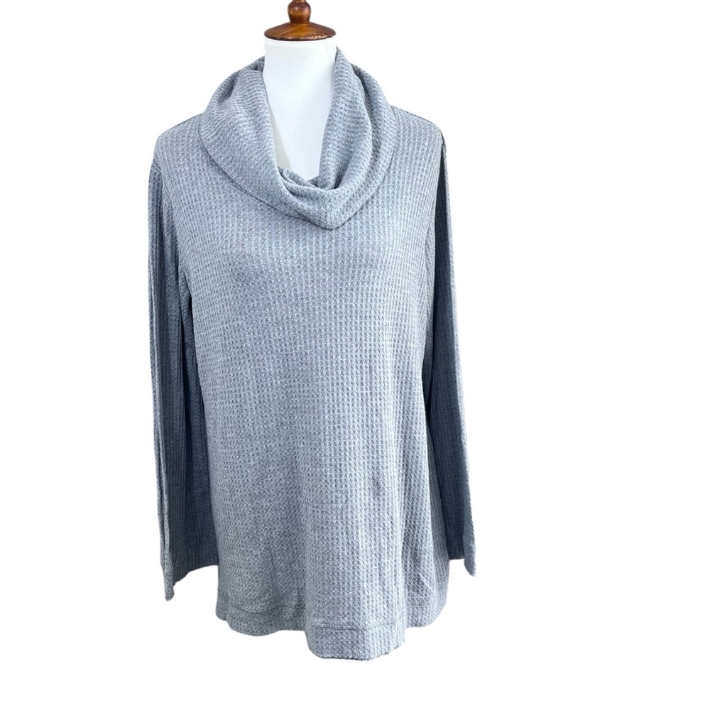 Chelsea & Theodore Gray Cowl Neck Sweater XL Cozy Thermal Knit Tunic Top